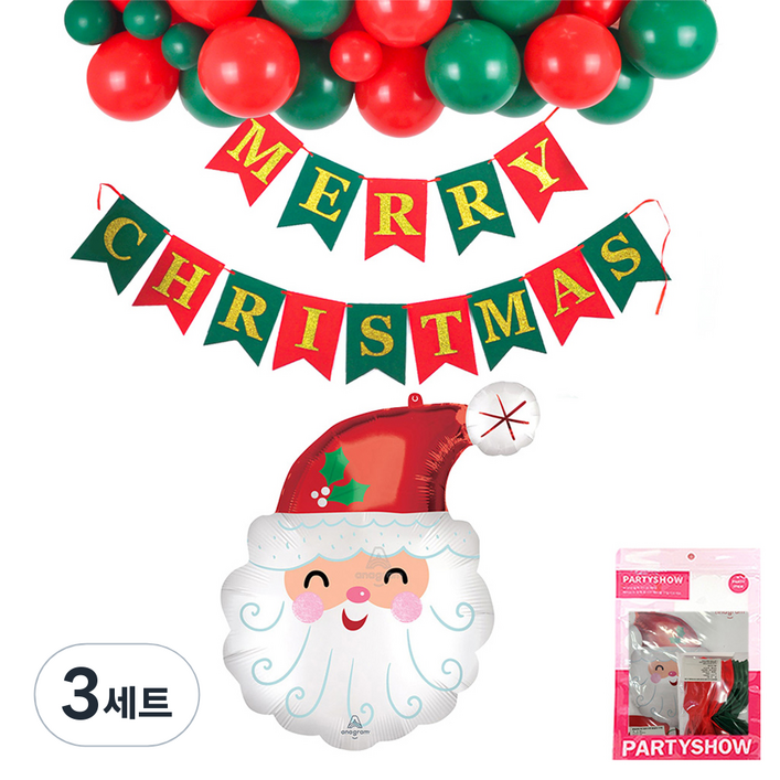 파티쇼 크리스마스 슈퍼쉐잎 파티장식풍선 가랜드 세트 산타헤드 XMAS, 혼합색상, 3세트