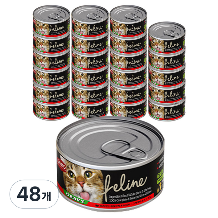 데이스포 필라인 그레이비 고양이 간식캔, 흰살참치  새우 혼합맛, 80g, 48개