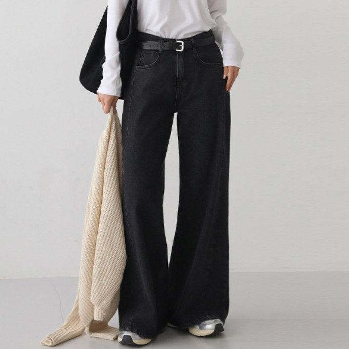 피핀 여성용 옆선 세미부츠컷 와이드 데님 팬츠 710919