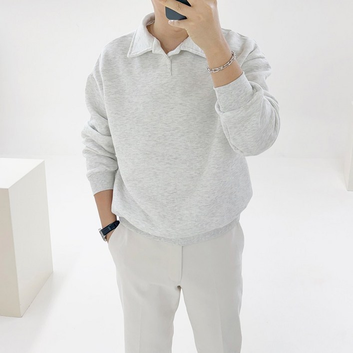 아도르클래식 남녀공용 로이드 데일리 세미오버핏 드롭숄더 카라 맨투맨