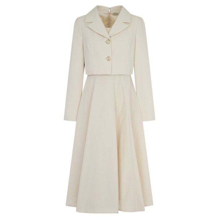 라인어디션 오픈카라 플레어 원피스