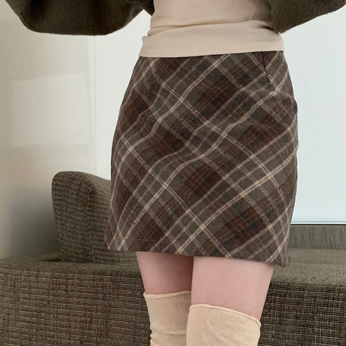 마켓에이 여성용 소프트 체크 미니스커트 P24FW3A1016