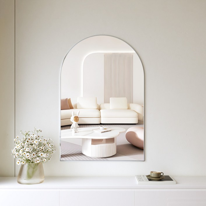 뷰티피크 아치형 벽거울 화정대거울 육실거울 400 x 600 mm, 실버