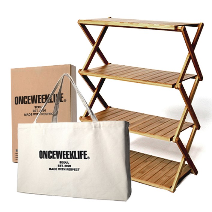 원스위크라이프 접이식 우드쉘프 선반  전용 수납 에코백 세트, 혼합색상, 4단, 1세트