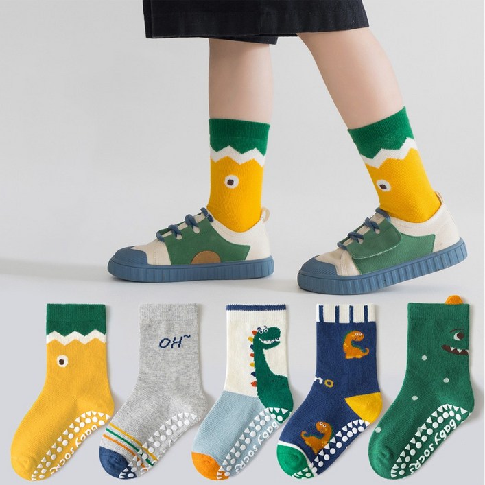 투해피 아동용 미끄럼방지양말 5컬레 P06 공룡