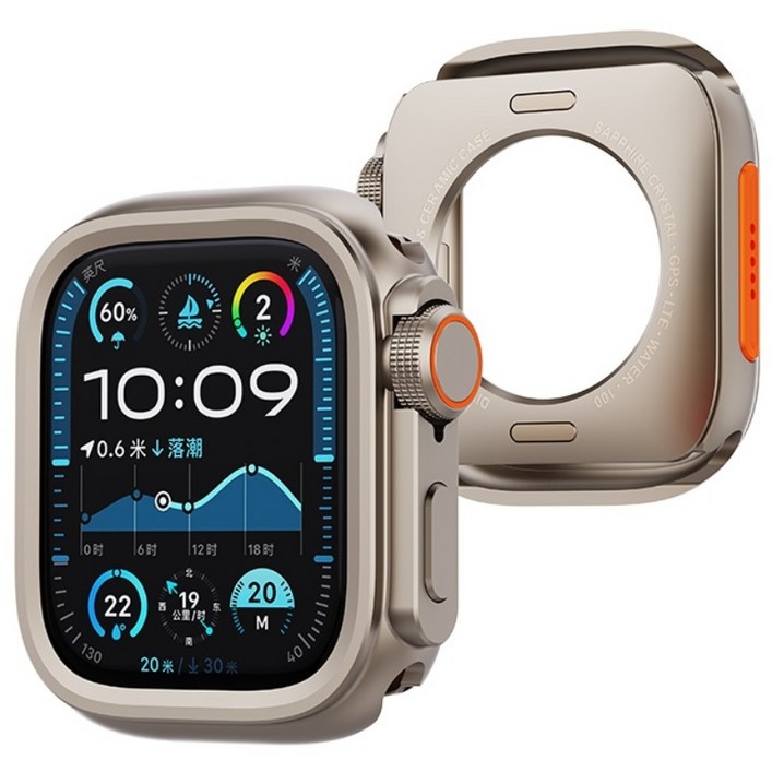 PZOZ 애플워치 호환 메탈 범퍼 케이스 S11/10/9/8/7/6/5/4 외관을 Ultra1/2/3 외관으로 바꿉니다, 티타늄골드, 1개
