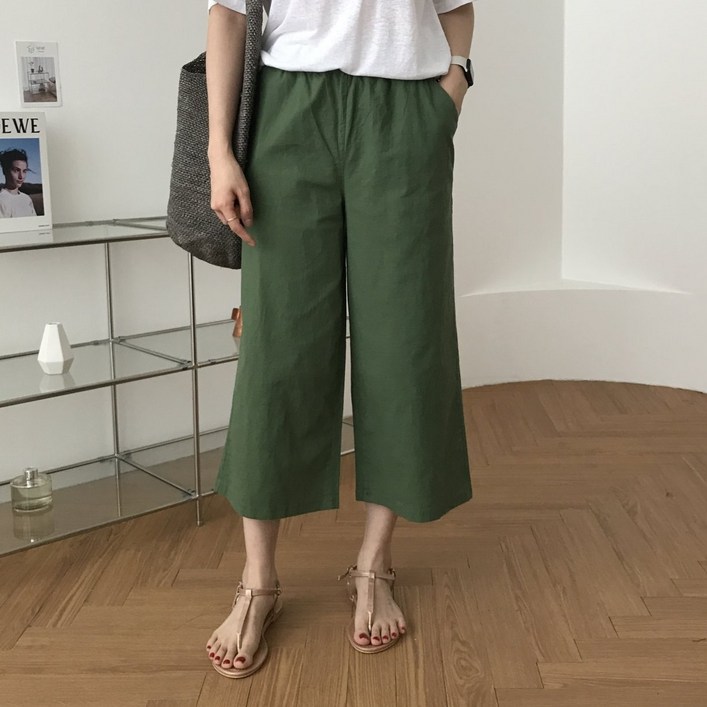 럭키제이 8부 와이드 밴딩 팬츠 여름 바지 여성용