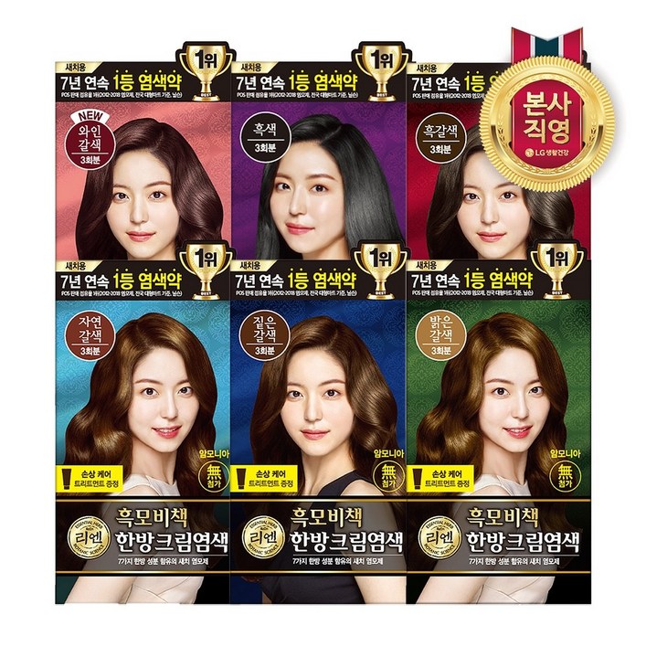 리엔 리엔 흑모비책 크림 염색약 120G × 2개 6종 택1, 흑갈색