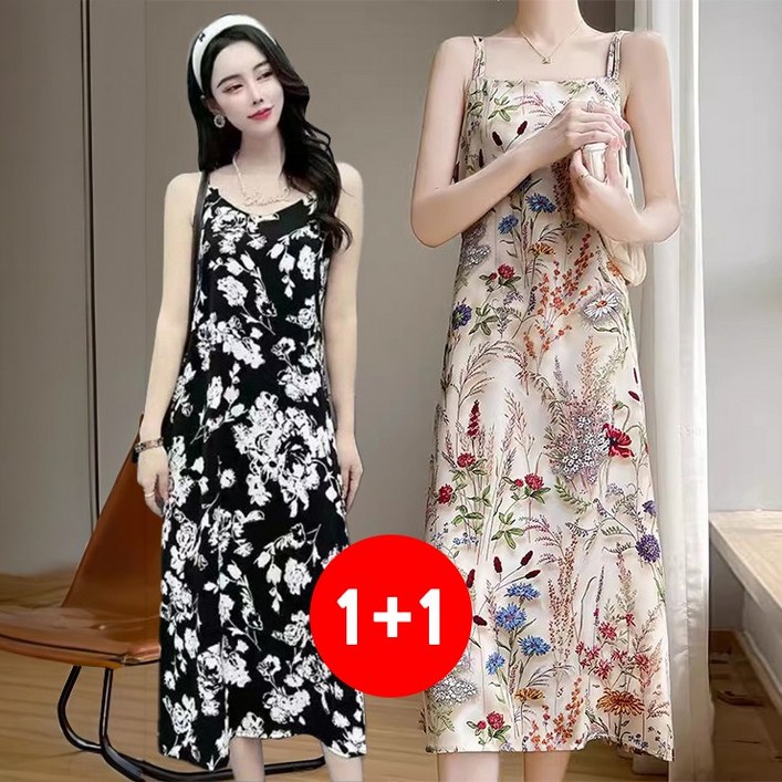 마쿠쿠 11 세트 나시 민소매 프린팅 플라워 플로럴 여성 쉬폰 원피스 휴양지 바캉스