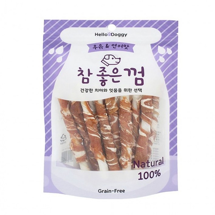 우유 연어맛 강아지 간식 스틱껌 강아지 소가죽껌 15p 우우연어 덴탈껌 개껌, 1개
