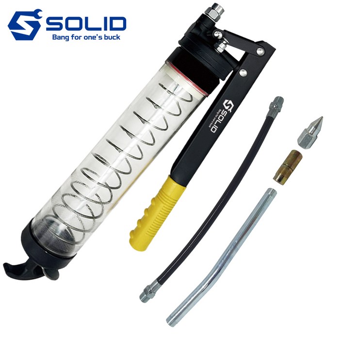 솔리드 투명 구리스건 600cc 말통형 구리스펌프 주입기 자동차 굴삭기 SOL-GP600, 1개