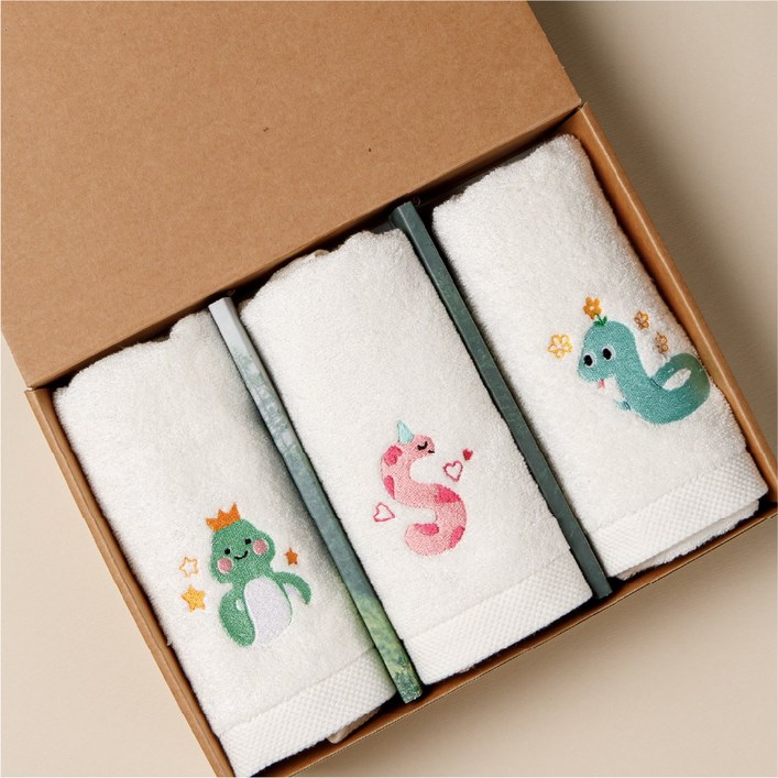 라라앤모어 임신 출산 선물세트 대나무 아기 푸른 뱀띠 자수 밤부타올 3종 SET, 1세트, 밤부타올