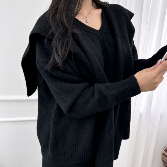 여성 니트 숄 쓰리피스 3세트 셋업 상의하의숄 세트