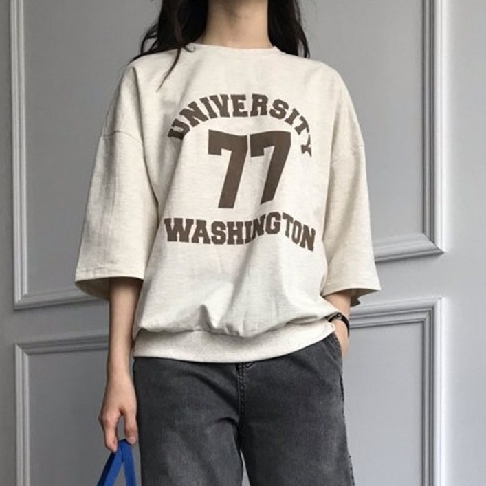 럭키제이 77 레터링 티셔츠   맨투맨 7부 쭈리 여성용 55 66 88