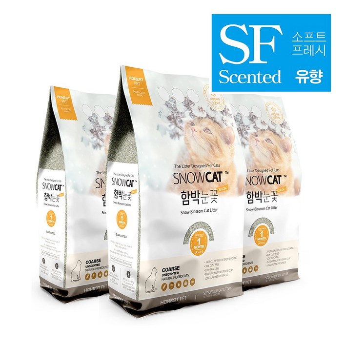 함박눈꽃 소프트프레시향 6kg x 3개 18kg 응고형 벤토나이트 고양이모래, 6kg, 3개