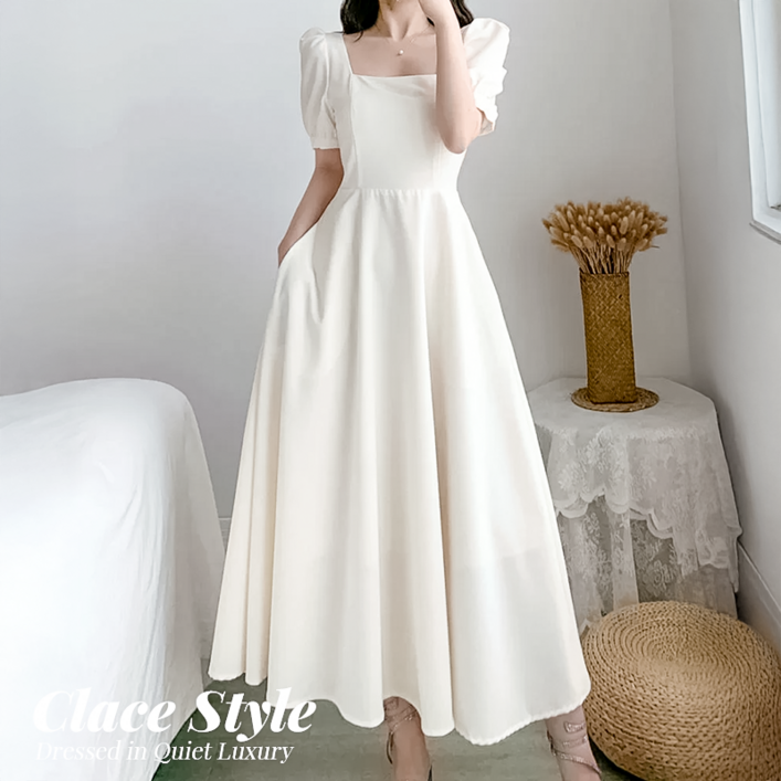 클레이스 스퀘어넥 퍼프 소매 반팔 원피스