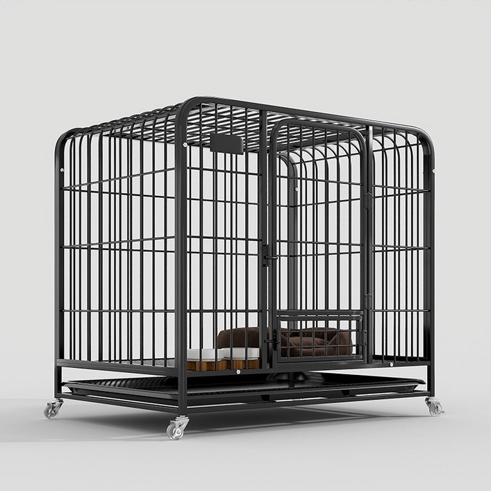 리빙가감법 반려동물 고품질 조립식 반려견 크레이트 튼튼한 메탈 안전한 논슬립 잠금 가능한 바퀴가 있는 탈출 방지 개 케이지 이동식 애견 케이지 가각 철장, 1개, 블랙