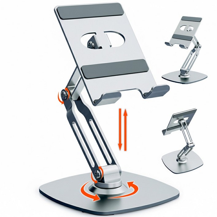 비티냐 아이패드 거치대 태블릿 스탠드 360도 회전 높이조절 접이식, 실버, 1개