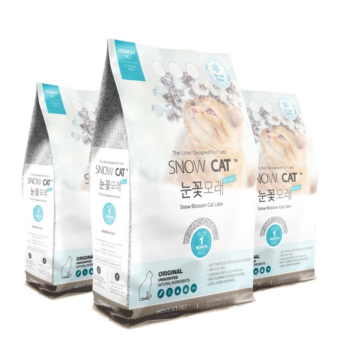 눈꽃모래 시즌2 6kg x 3개 총 18kg [극세입자] 고양이 화장실 모래 벤토나이트 고양이모래, 6kg, 3개