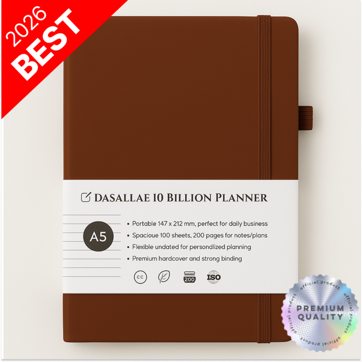 다살래 A5 만년 다이어리 플래너 하드커버, 스트랩형, 브라운
