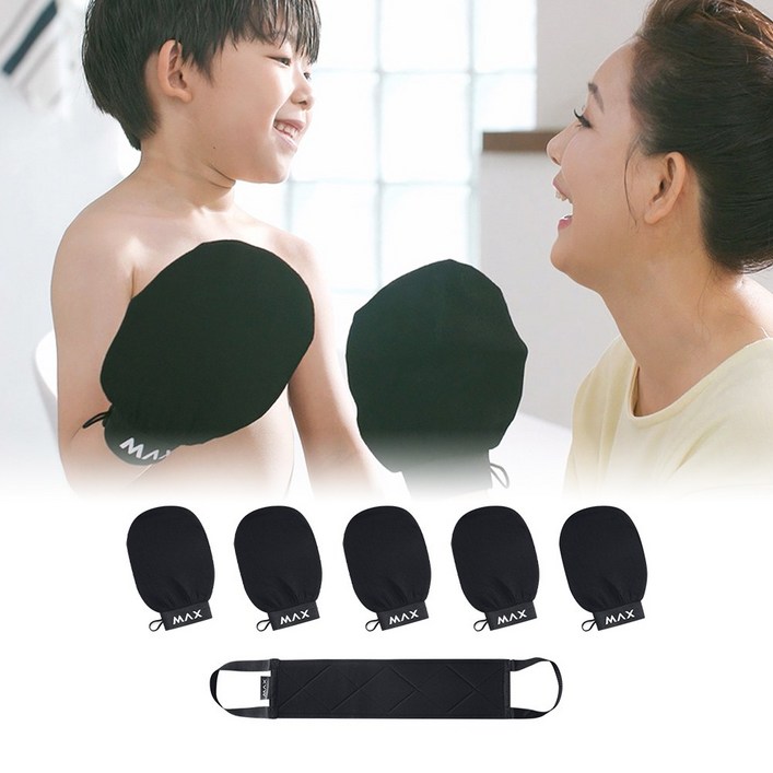 하이쇼핑 맥스 때미리 때장갑 때타올 등밀이 때밀이, 1세트, 6개입, 블랙