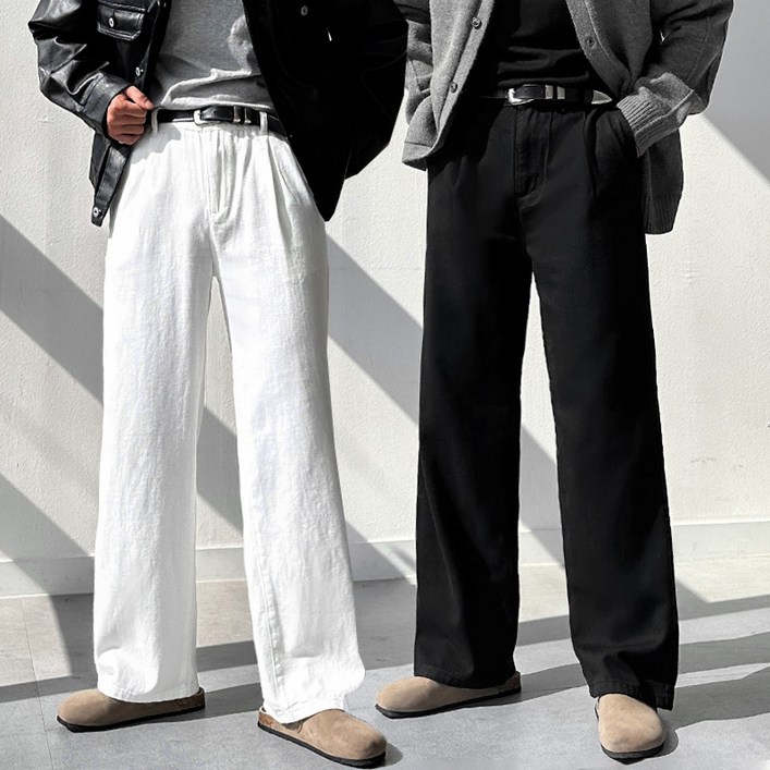 남자 사계절 고퀄리티 뒷밴딩 핀턱 와이드 팬츠 면 코튼 바지 6컬러
