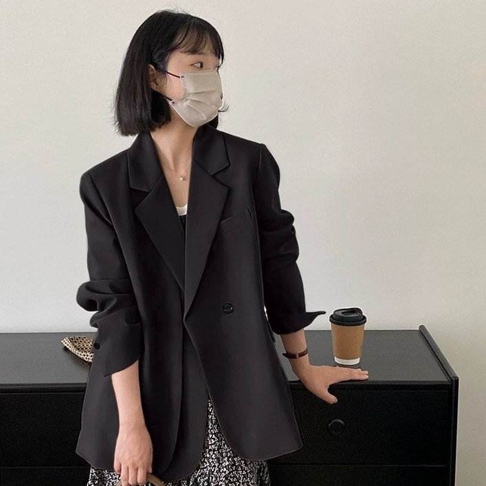 COSYEVNO 여성 정장 봄 가을 심플 코디 루즈핏 버튼 긴팔 미디엄 정장 코트 CXJxf19