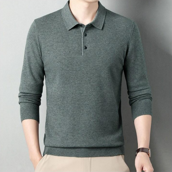 이즈리엘 남자 부드러운 울 혼방 니트 카라 니트 긴팔 티셔츠