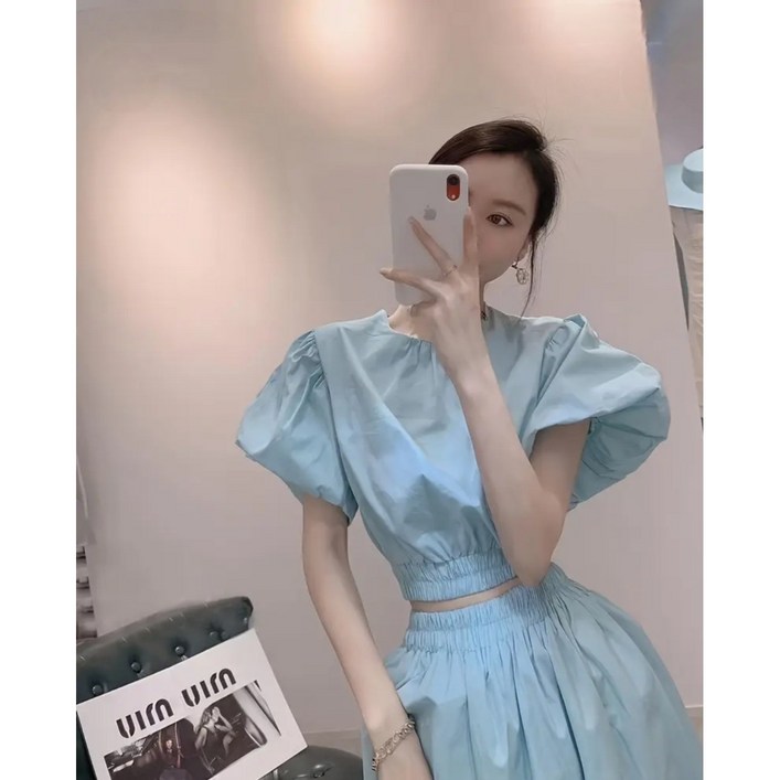 블루 웨스턴 스타일 투피스 스커트 세트