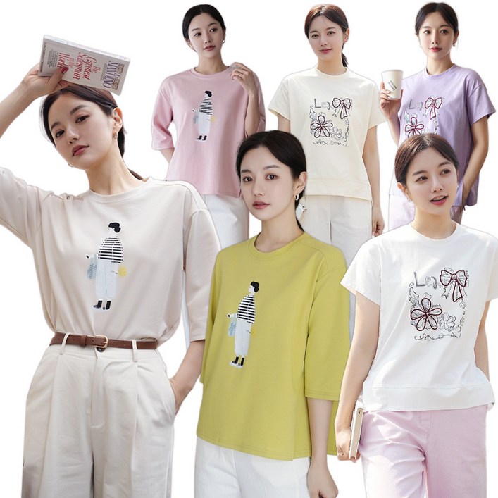 otsara_여성스러운 무드 가득! 플라워 진주 & 꽃든여인 반팔티