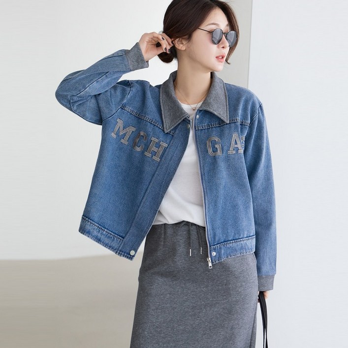 KN68 레터링 데님자켓 스커트 set