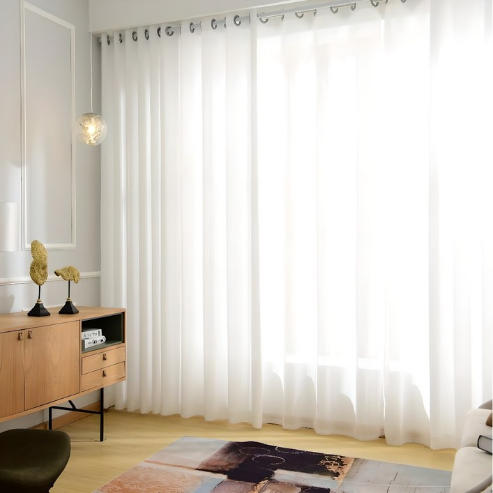 아일렛형 쉬폰 커튼 2p  커튼끈 2p 세트