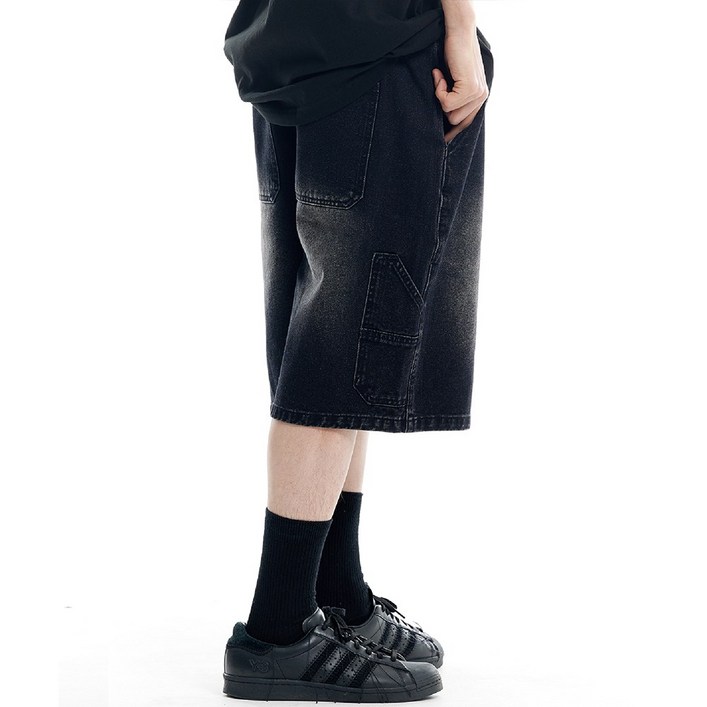 누적판매 12만장 크림소다랩 남녀공용 버뮤다 카펜터 숏밴딩 데님팬츠 반바지 커플바지