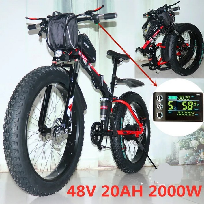 전기자전거 MTB 접이식 산악 가성비 스노우 바이크 1000W 2000W 48V 20Ah 26×40 인치 타이어