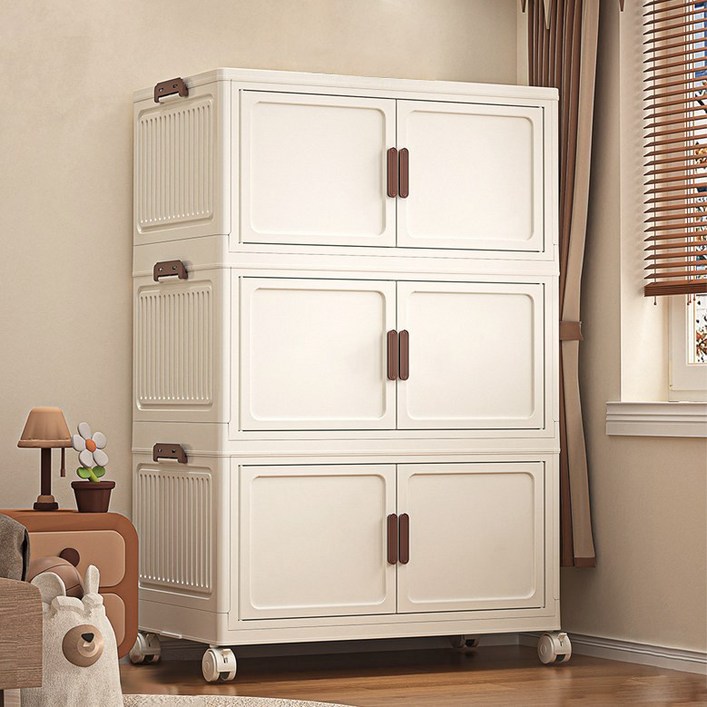 ROSSKOSS 접이식 폴딩 리빙박스 대용량 양문형 옷장 정리함, 1세트, 화이트