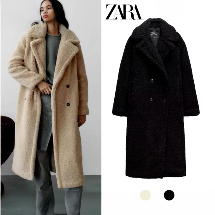 Zara 자라 겨울 양털 플리스 롱 여성 코트 1255700 738