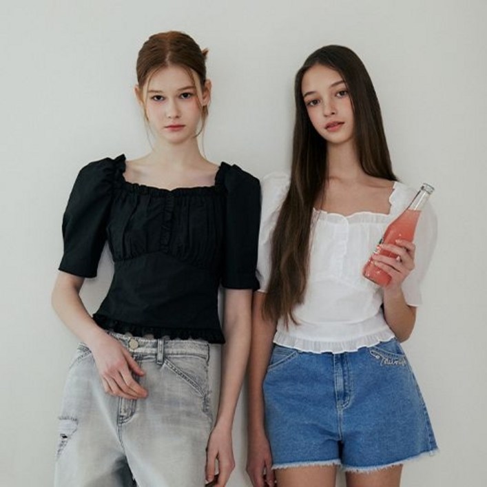 에고이스트 BLUE LABEL 스퀘어넥 러플 볼륨 블라우스 ER2OBL03 458300