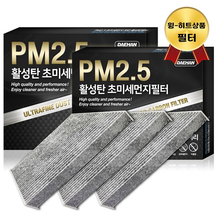 대한 PM2.5 고효율 활성탄 자동차 에어컨필터 3개입, 3개입, 아이오닉5- PC118