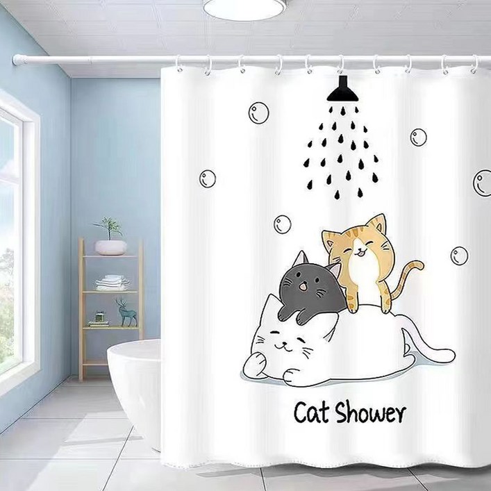 패브릭 욕실 샤워커튼 캣샤워  커튼링12p 세트