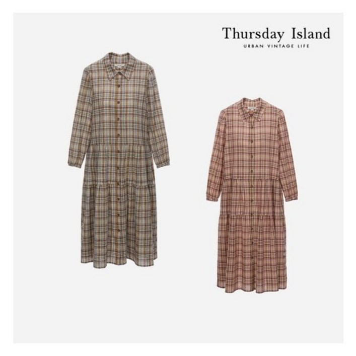 [국내백화점] 써스데이아일랜드 원피스 [Thursday Island] 셔츠 카라 체크 T226MOP139W 오피스 하객