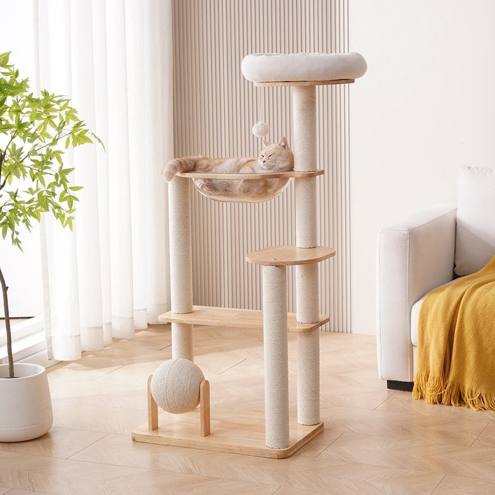 멍냥이랑 원목 대형 4단 클라우드업 캣타워, 1개, 단일색상