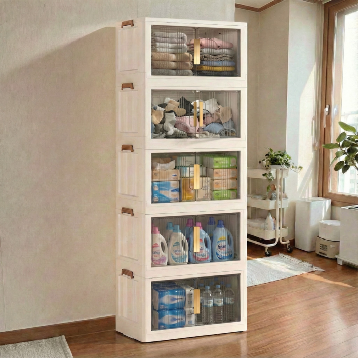 Naviconvex 수납장 하우블렌 이동식 접이식 다용도 양문 수납장 대용량 정리함 거실 부엌 침실 리빙박스 폴딩박스