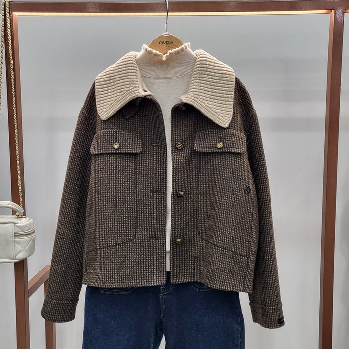 무자크 니트카라잔체크핸드메이드울자켓MP8WJK05GN