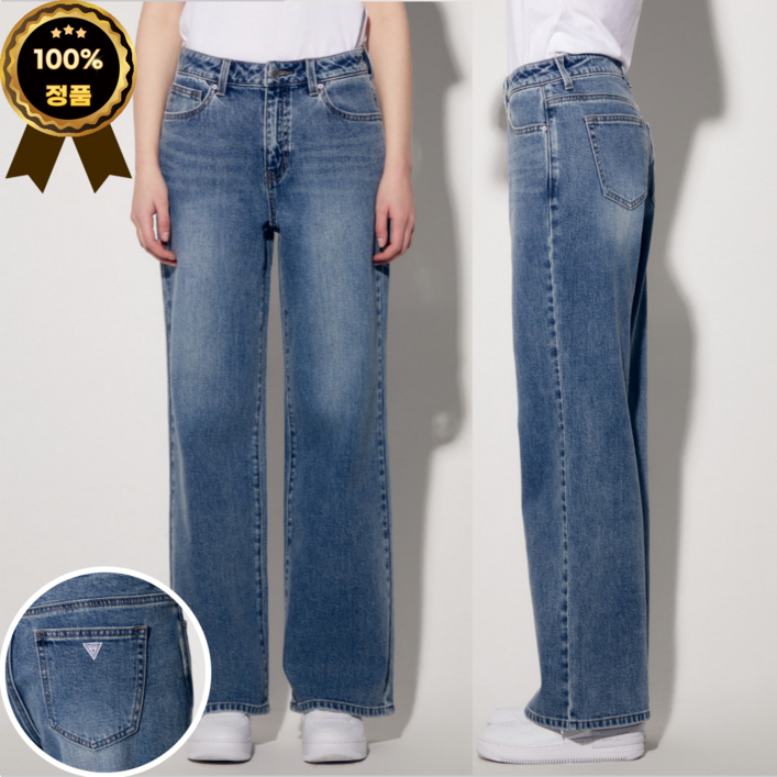 백화점 정품  25년 신상 게스 여성 M톤 뉴와이드 미디엄블루 데님 청바지