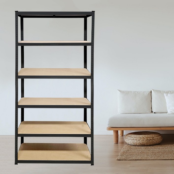 무볼트 앵글선반 6단 블랙 랙 조립식 경량랙 펜트리 베란다 철제 진열 창고 건조기 페리코, 블랙, 6단