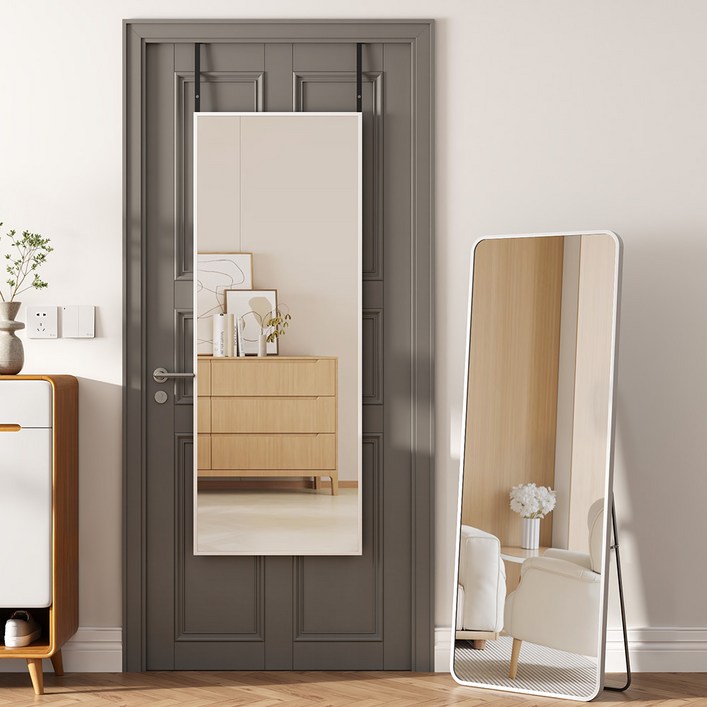 안토크 벽걸이 전신거울 스탠드 거치대 원룸 문걸이 거을 미용실용 3in 다기능 3501200mm, 화이트둥근