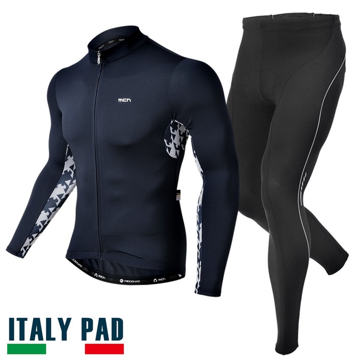 MCN 콘트래스트 자전거 사이클 라이딩 복장 긴팔 의류 상하의 세트 패드 포함 기능성 져지