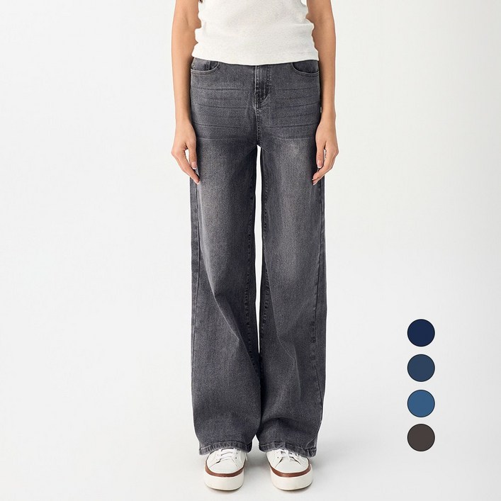 엘블로썸 여성 숏,기본,롱 스판 와이드 허리편한 히든밴드 청바지