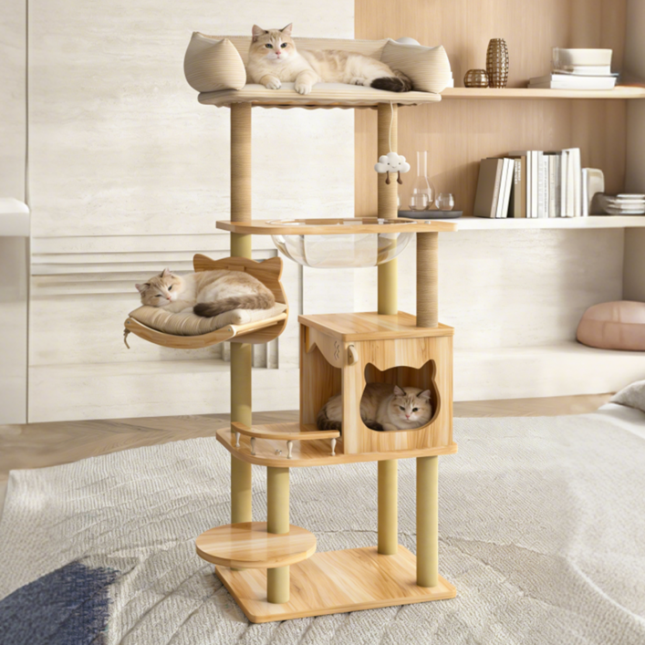 키루에 대형 캣타워 원목 대형 고양이 점프대 튼튼한 다기능 직조 캣타워, 밀도판, 1개