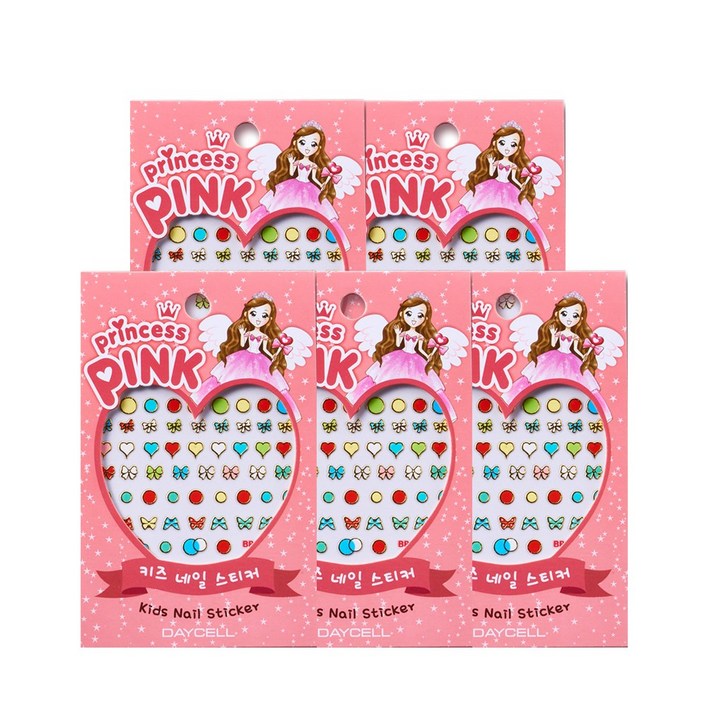 프린세스 핑크의 유아용 손쉬운 키즈 네일 스티커 6장 (일러스트/도형 랜덤구성)